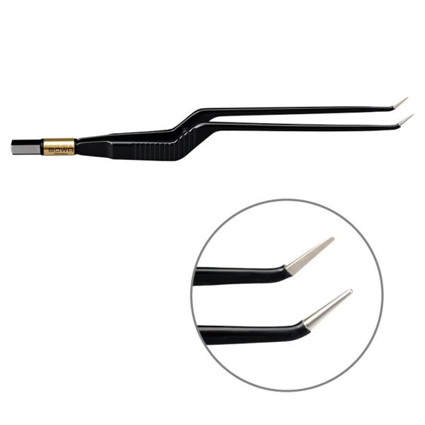 Пинцет биполярный байонетный антипригарный BOWA NON-Stick-Gold плоская рукоятка, длина 200 мм, наконечники загнутые вверх 1 мм, разъем евростандарт