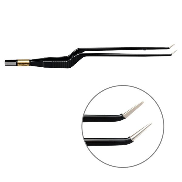 Пинцет биполярный байонетный антипригарный BOWA NON-Stick-Gold плоская рукоятка, длина 220 мм, наконечники загнутые вверх 1 мм, разъем евростандарт