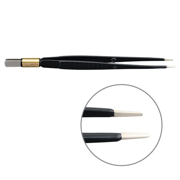 Пинцет биполярный прямой антипригарный BOWA NON-Stick-Gold плоская рукоятка, длина 160 мм, наконечники прямые 8x1 мм, разъем евростандарт