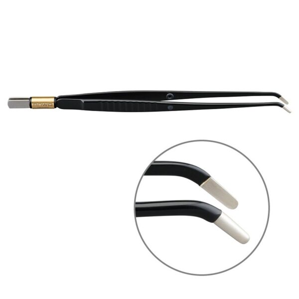 Пинцет биполярный прямой антипригарный BOWA NON-Stick-Gold плоская рукоятка, длина 195 мм, наконечники изогнутые 8x2 мм, разъем евростандарт