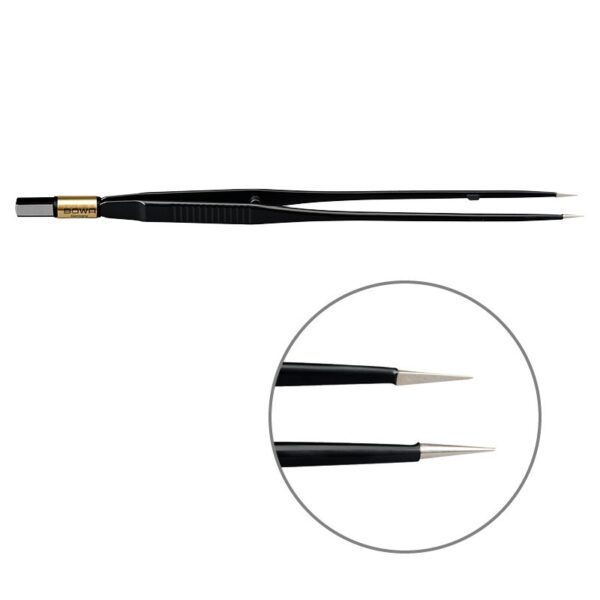 Пинцет биполярный прямой антипригарный BOWA NON-Stick-Gold плоская рукоятка, длина 220 мм, наконечники прямые 0,3 мм, разъем евростандарт