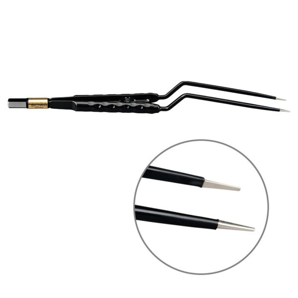 Пинцет биполярный байонетный антипригарный BOWA NON-Stick-Gold сферическая рукоятка, длина 225 мм, наконечники 1 мм, разъем евростандарт