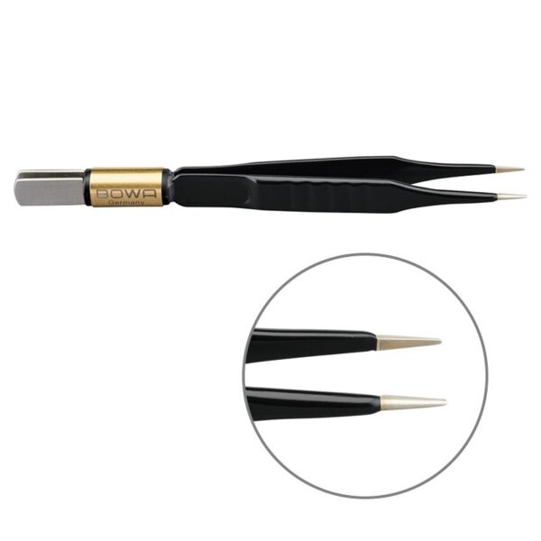 Пинцет биполярный прямой антипригарный BOWA NON-Stick-Gold плоская рукоятка, длина 110 мм, наконечники прямые 6x0,5 мм, разъем евростандарт