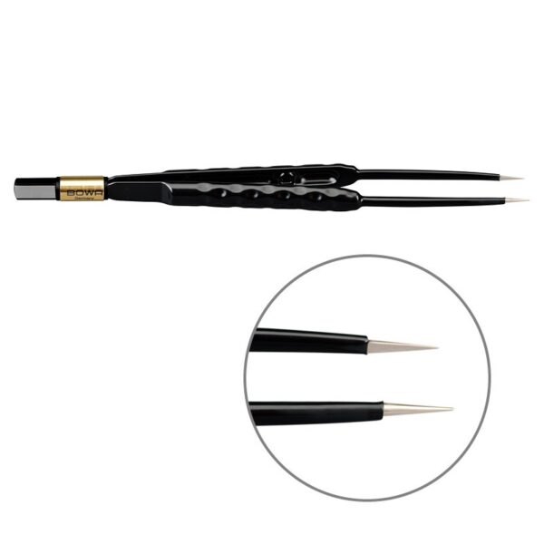 Пинцет биполярный прямой антипригарный BOWA NON-Stick-Gold сферическая рукоятка, длина 180 мм, наконечники прямые 0,3 мм, разъем евростандарт