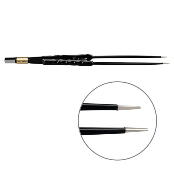 Пинцет биполярный прямой антипригарный BOWA NON-Stick-Gold сферическая рукоятка, длина 225 мм, наконечники прямые 1 мм, разъем евростандарт